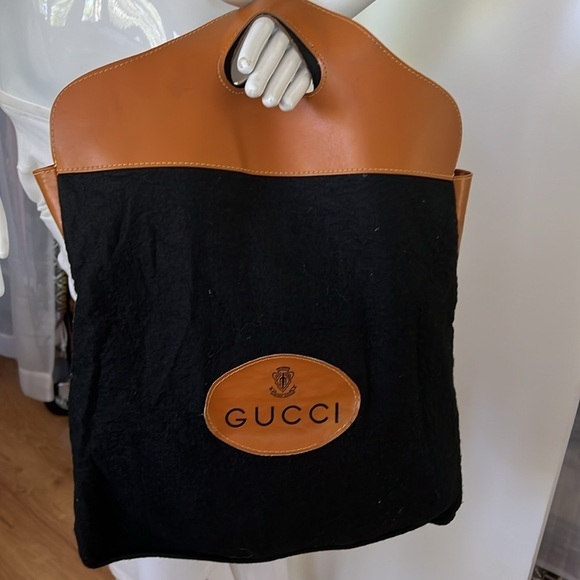 Gucci 60’s Black Felt & PVC Logo Patch Tote Shopper Bag Packs Flat - Picture 1 of 11
